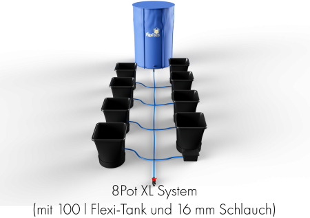 Autopot Komplettsystem, 8Pot XL System (mit 100l Flexi-Tank and 16mm Schlauch)