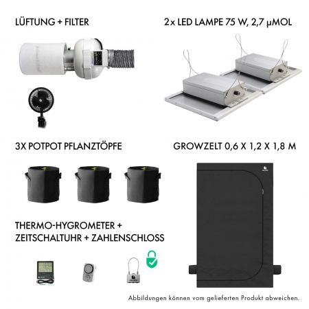 Caluma Set Ambient - 3 Plants Plus Premium  (60 x 120 cm, 2 x 150 W) Growbox Komplettset