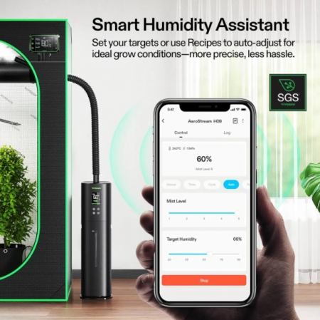 VIVOSUN AeroStream H09 Smarter Luftbefeuchter 9L mit Temperatur- und Luftfeuchtigkeitssonde, für Growbox