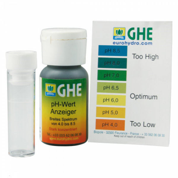 GHE pH test Kit mit Farbskala, 30 ml, für 500 Tests, Messbereich pH 4,0 - ph 8,