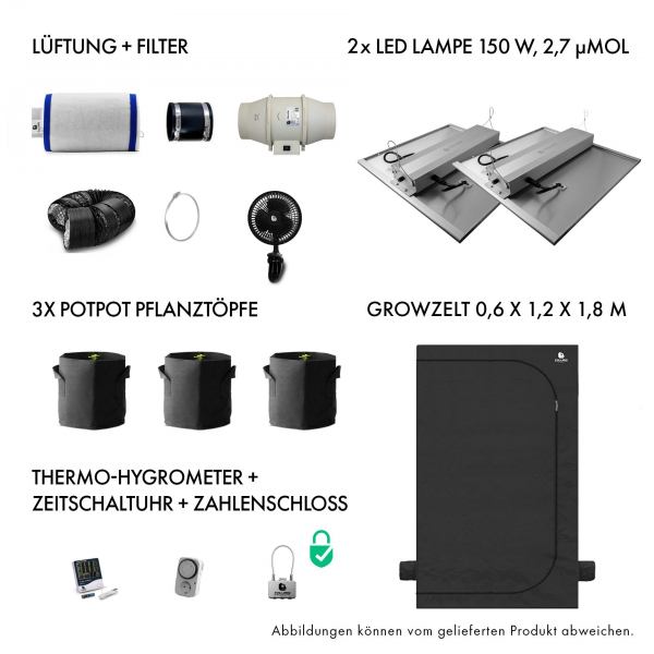 Caluma Set Ambient - 3 Plants Plus (60 x 120 cm, 2 x 150 W) Growbox Komplettset