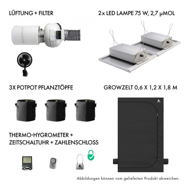 Caluma Set Ambient - 3 Plants Plus Premium  (60 x 120 cm, 2 x 150 W) Growbox Komplettset