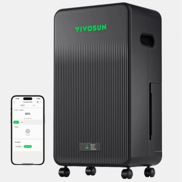 VIVOSUN  AeroDrain D12 Smarter Luftentfeuchter für die Growbox, bis zu 12 L/Tag, 2L Wassertank, mit Temperatur- und Luftfeuchtigkeitssensor