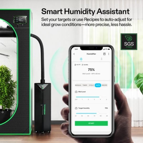 VIVOSUN AeroStream H19 Smarter Luftbefeuchter 19L mit Temperatur- und Feuchtigkeitssonde, für Growbox